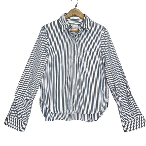 TWP Blue Striped Boyfriend Shirt, Cotton, Roll Tabs, Career, Quiet Luxury Small - Picture 3 of 16